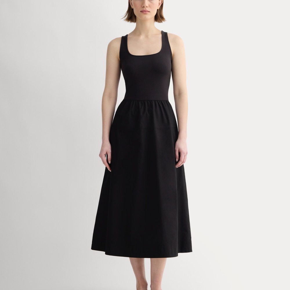 Everlane Black Sleeveless Square-Neck Midi Dress